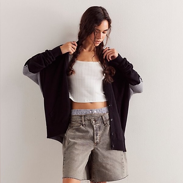 We The Free Black And Gray Drop-Shoulder Cardigan
